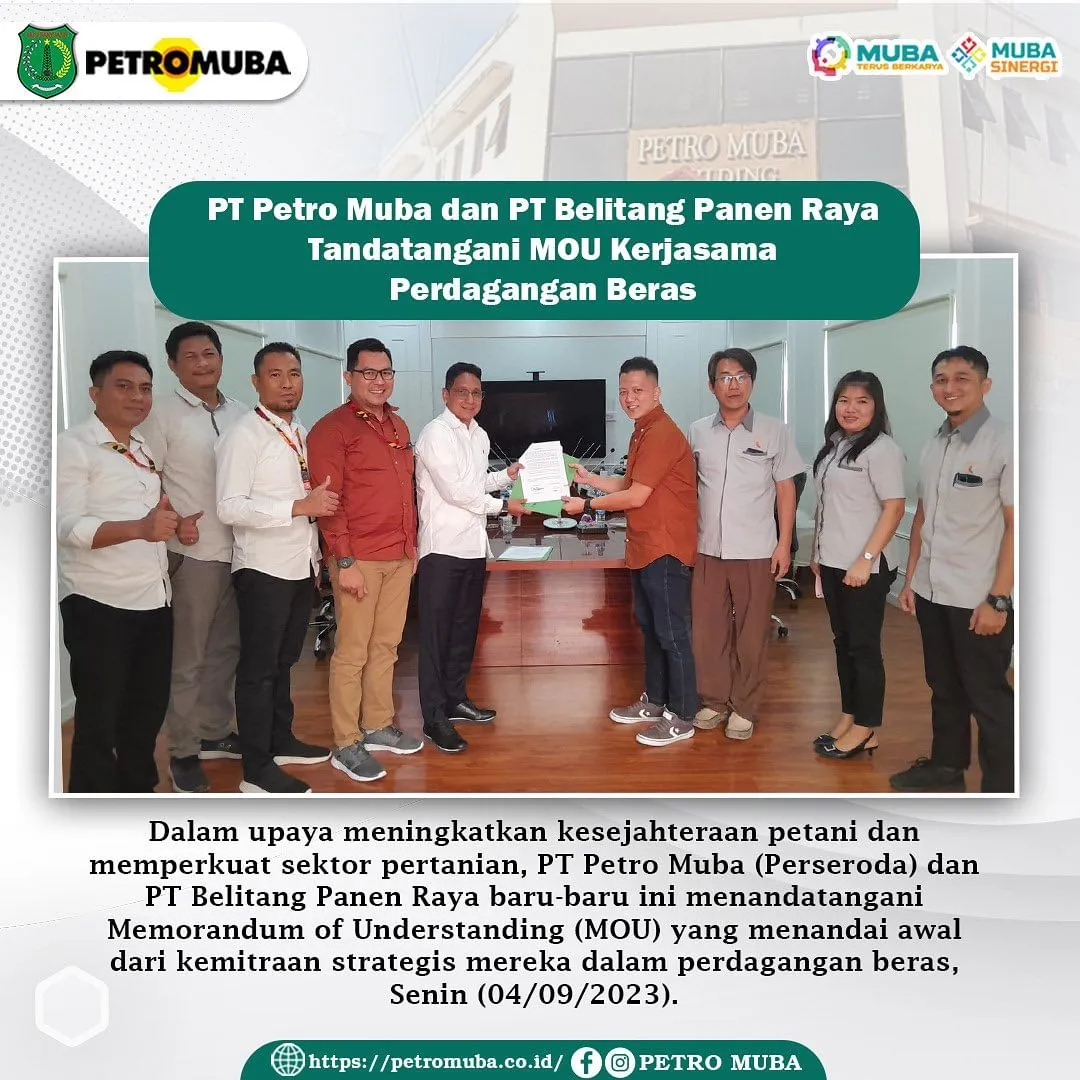 PT Petro Muba dan PT Belitang Panen Raya Tandatangani MOU Kerjasama Perdagangan Beras